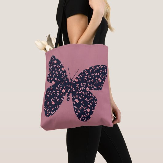 Roze en Violet Floral Butterfly Tote Bag (Dichtbij)