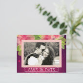 Roze en Violet Floral Sla de datum op Aankondigingskaart (Staand voorkant)