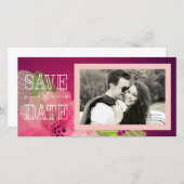 Roze en Violet Floral Sla de datum op Save The Date (Voorkant / Achterkant)