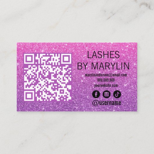 Roze en Violet Glitter Ombre Lash Technician Klantenkaartje (Achterkant)