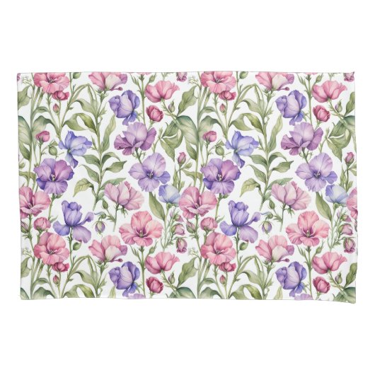 Roze en Violet zoete erwten Kussensloop (Voorkant)