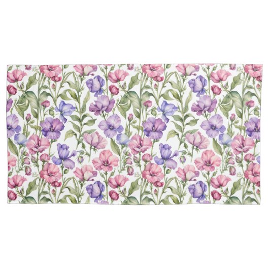 Roze en Violet zoete erwten Kussensloop (Voorkant)