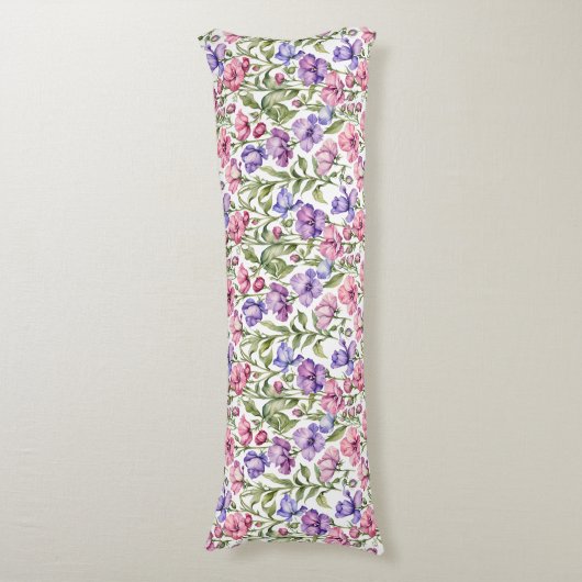 Roze en Violet zoete erwten Lichaamskussen (Voorkant Verticaal)