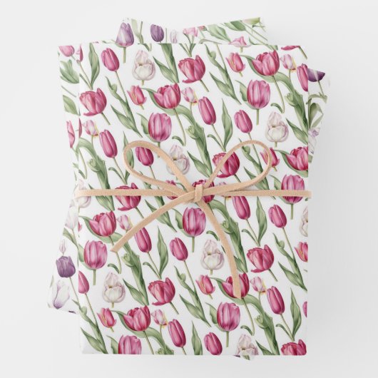 Roze en violette  tulpen inpakpapier vel (In situ)