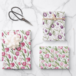 Roze en violette  tulpen inpakpapier vel