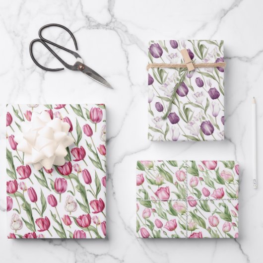 Roze en violette  tulpen inpakpapier vel (Voorkant)