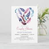 Roze en Violette Veren Koppels Douche Kaart (Staand voorkant)