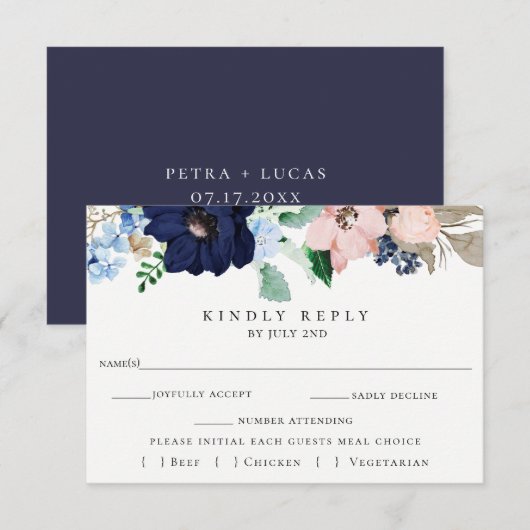 Roze en vlinderbloemige RSVP-keuzekaart RSVP Kaartje (Voorkant / Achterkant)