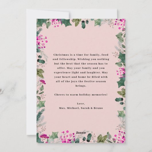 Roze en vrolijk 2 foto kerst Kaart (Achterkant)