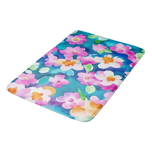 Roze en  Waterverf bloemen Badmat (Gekanteld)