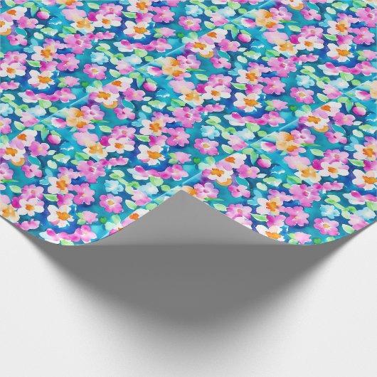 Roze en  Waterverf bloemen Cadeaupapier (Hoek)