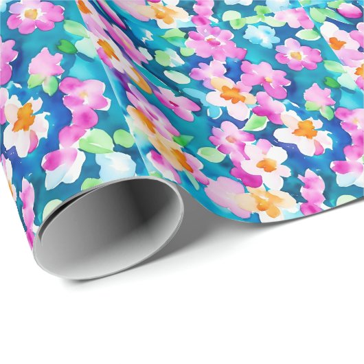 Roze en  Waterverf bloemen Cadeaupapier (Rol Hoek)