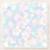 Roze en  Waterverf bloemen Glazen Onderzetter (Achterkant)