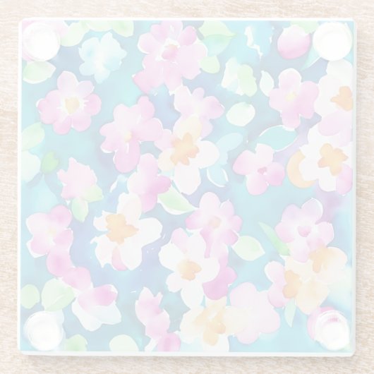 Roze en  Waterverf bloemen Glazen Onderzetter (Achterkant)