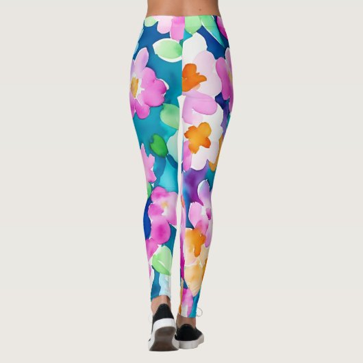 Roze en Waterverf bloemen Leggings (Achterkant)