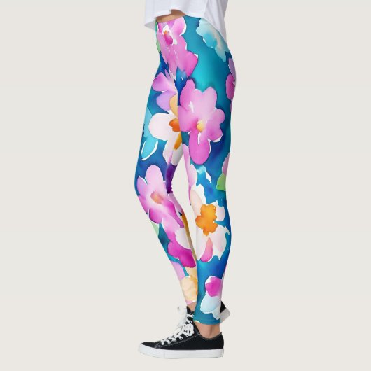 Roze en  Waterverf bloemen Leggings (Links)