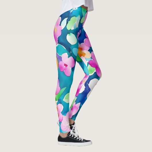 Roze en Waterverf bloemen Leggings (Rechts)