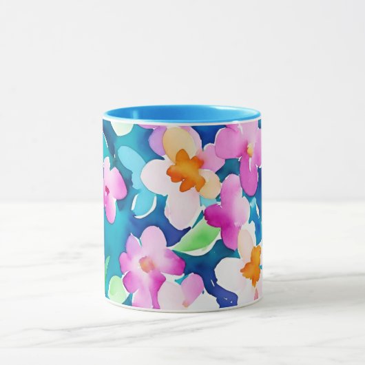 Roze en Waterverf bloemen Mok (Midden)