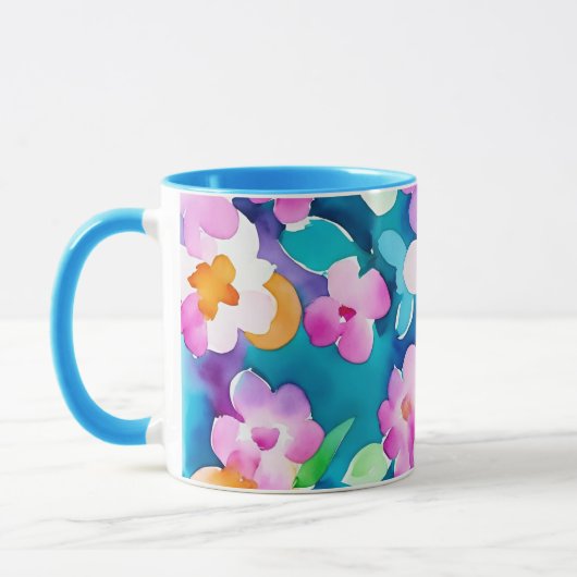 Roze en Waterverf bloemen Mok (Links)