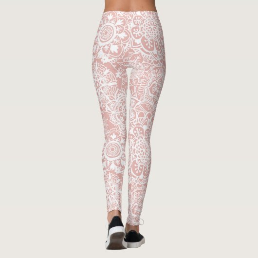 Roze en White Boho Mandala Pattern Yoga Leggings (Achterkant)