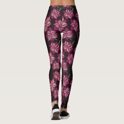 Roze en White Dahlia Pattern Leggings (Achterkant)