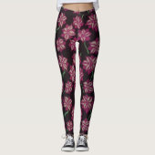 Roze en White Dahlia Pattern Leggings (Voorkant)