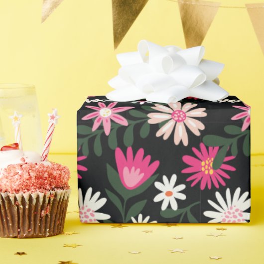 Roze en White Daisy Pattern Cadeaupapier (Verjaardagsfeest)