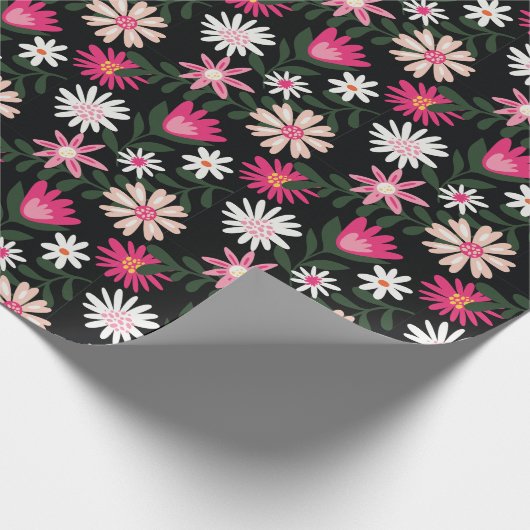 Roze en White Daisy Pattern Cadeaupapier (Hoek)