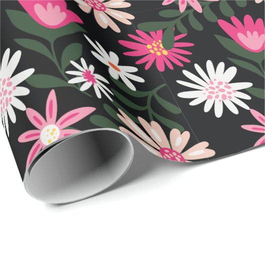 Roze en White Daisy Pattern Cadeaupapier (Rol Hoek)