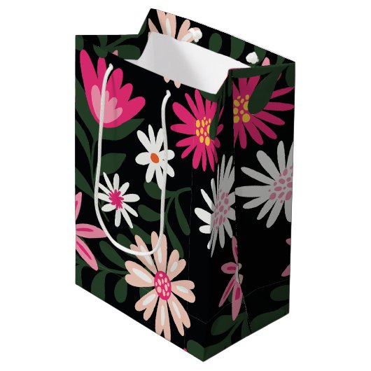 Roze en White Daisy Pattern Medium Cadeauzakje (Voorkant Gekanteld)