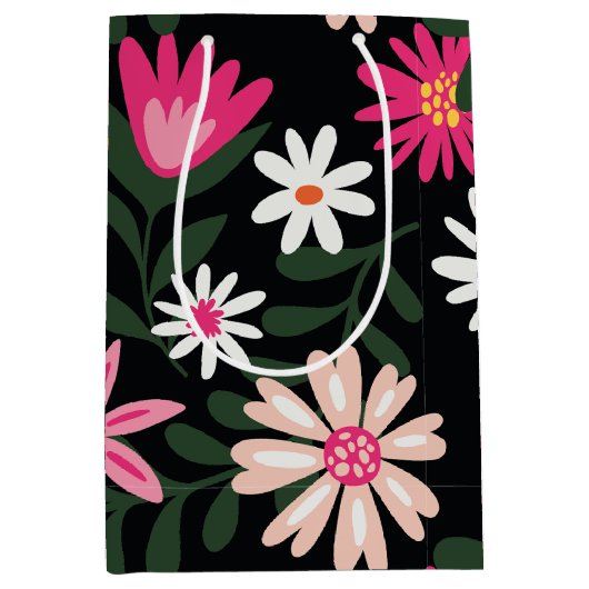 Roze en White Daisy Pattern Medium Cadeauzakje (Voorkant)
