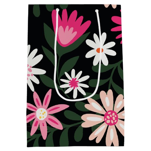 Roze en White Daisy Pattern Medium Cadeauzakje (Achterkant)