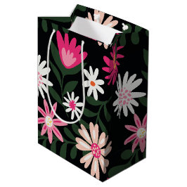 Roze en White Daisy Pattern Medium Cadeauzakje
