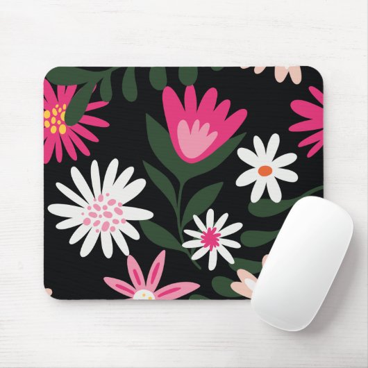 Roze en White Daisy Pattern Muismat (Met muis)