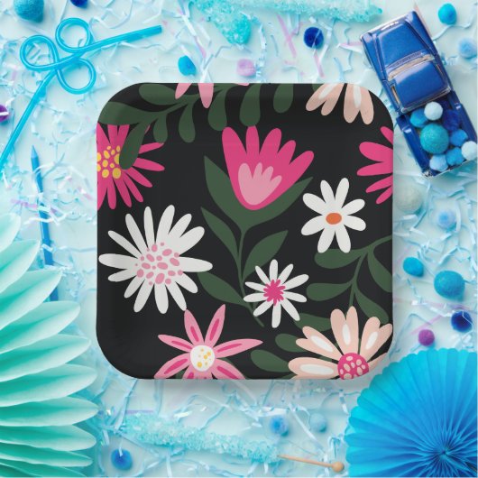 Roze en White Daisy Pattern Papieren Bordje (Feest)