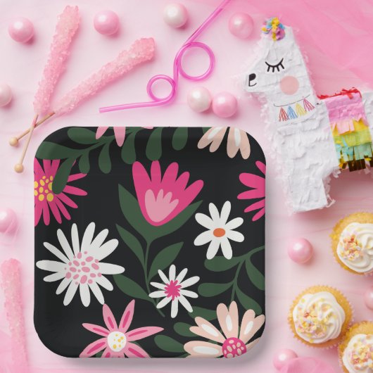 Roze en White Daisy Pattern Papieren Bordje (Feest)