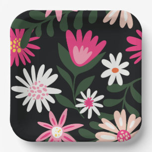 Roze en White Daisy Pattern Papieren Bordje