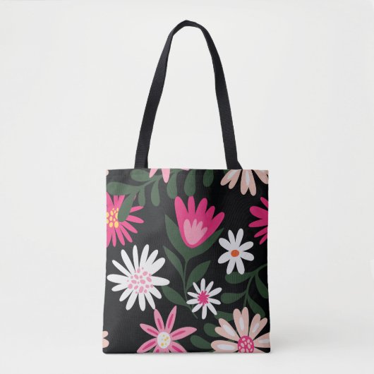 Roze en White Daisy Pattern Tote Bag (Voorkant)