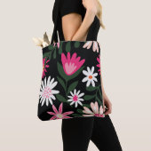 Roze en White Daisy Pattern Tote Bag (Dichtbij)