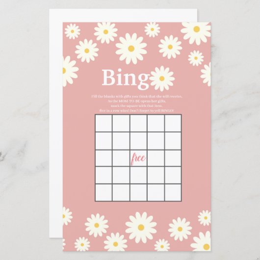Roze en White Daisy Waterverf Bingo Game (Voorkant / Achterkant)