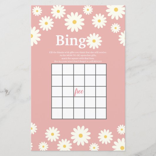 Roze en White Daisy Waterverf Bingo Game (Voorkant)