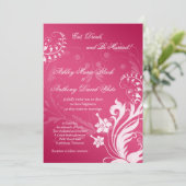  Roze en White Floral Wedding Invitation Kaart (Staand voorkant)