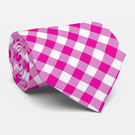 Roze en White Gingham Necktie Stropdas (Opgerold)