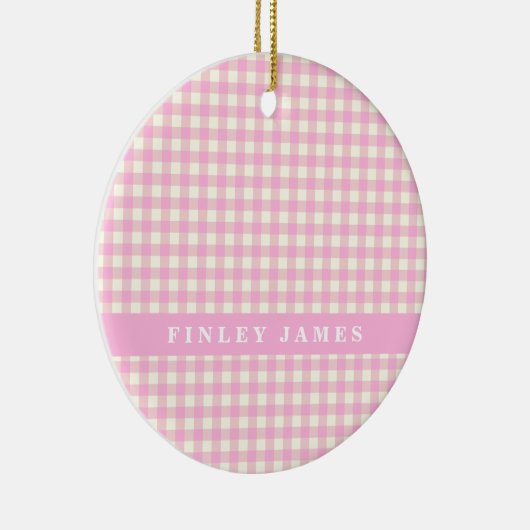  Roze en White Gingham Pset Persoonlijk Keramisch Ornament (Rechts)