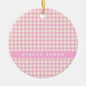 Roze en White Gingham Pset Persoonlijk Keramisch Ornament (Voorkant)
