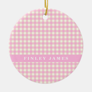 Roze en White Gingham Pset Persoonlijk Keramisch Ornament