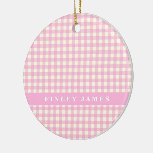  Roze en White Gingham Pset Persoonlijk Keramisch Ornament (Links)