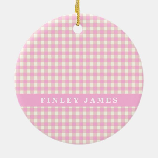 Roze en White Gingham Pset Persoonlijk Keramisch Ornament (Achterkant)