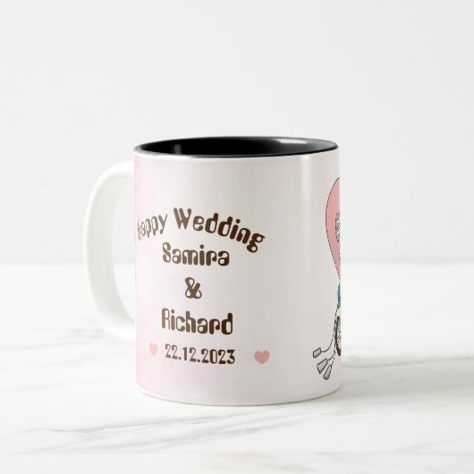 Roze en White Illustrated Happy Wedding Mok (Voorkant links)