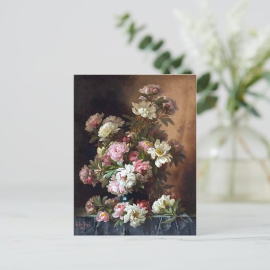 Roze en White Peony Fine Art Briefkaart (Staand voorkant)